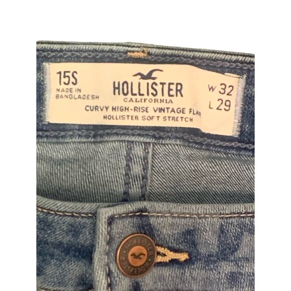 Hollister Boho Curvy High Rise Flower Power Flare Jeans w stretch 32x29 Womens - Picture 6 of 11